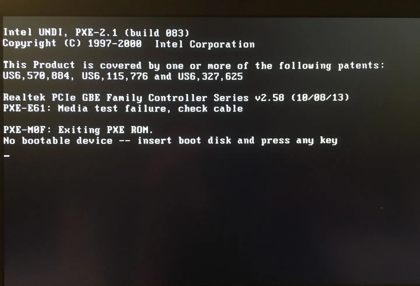 no bootable device error