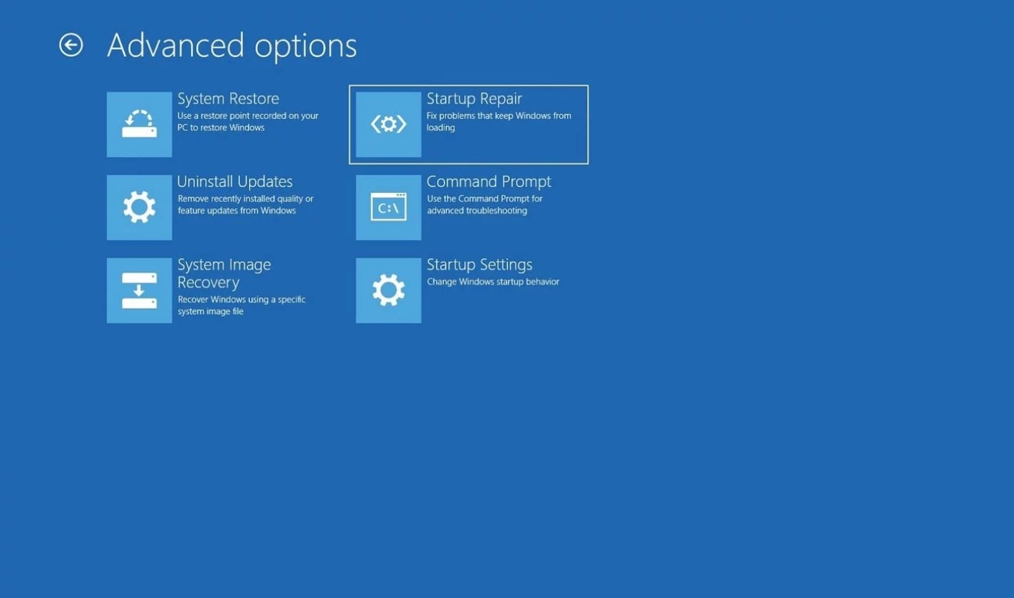 Windows startup repair options