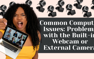 an image of a woman mad ta her webcam and laptop