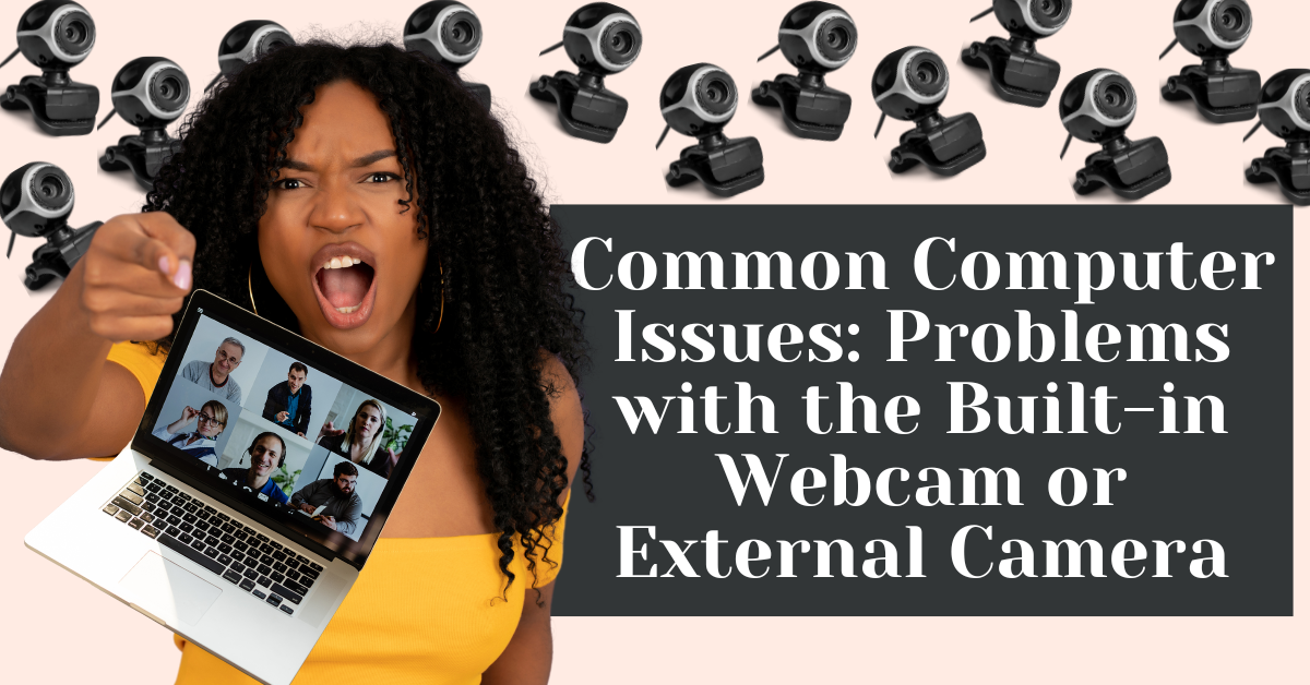 an image of a woman mad ta her webcam and laptop