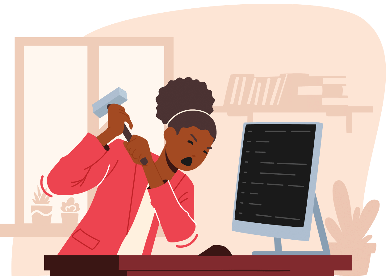 a woman smashing her computer